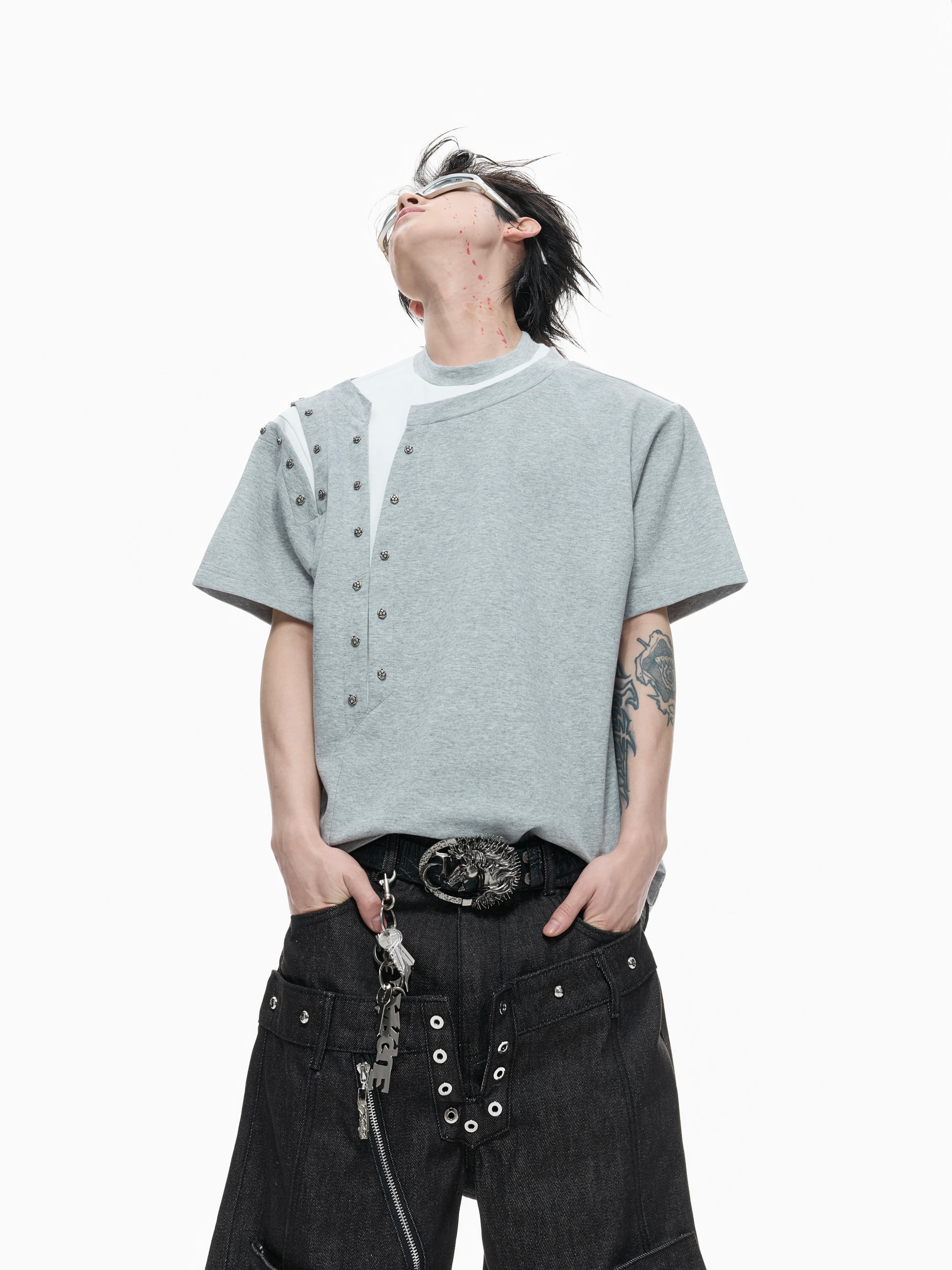 【26s Apr.】Studded Layered Panel Cropped Tee