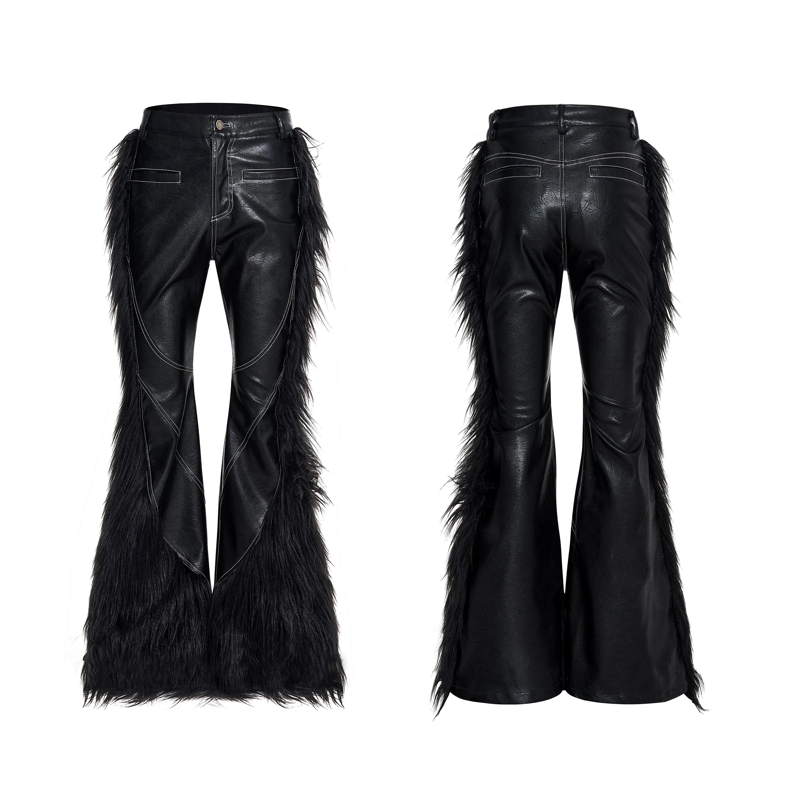 【26s Jan.】Deconstructed Fur Patchwork Flared Leather Pants
