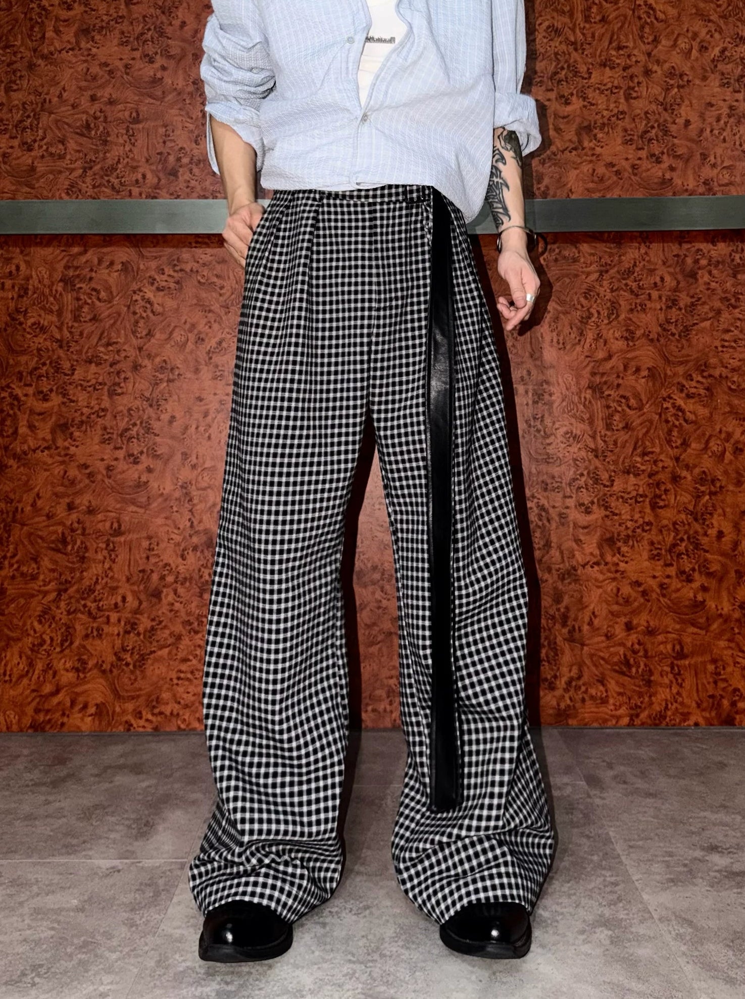 Vintage Plaid Wide-Leg Trousers