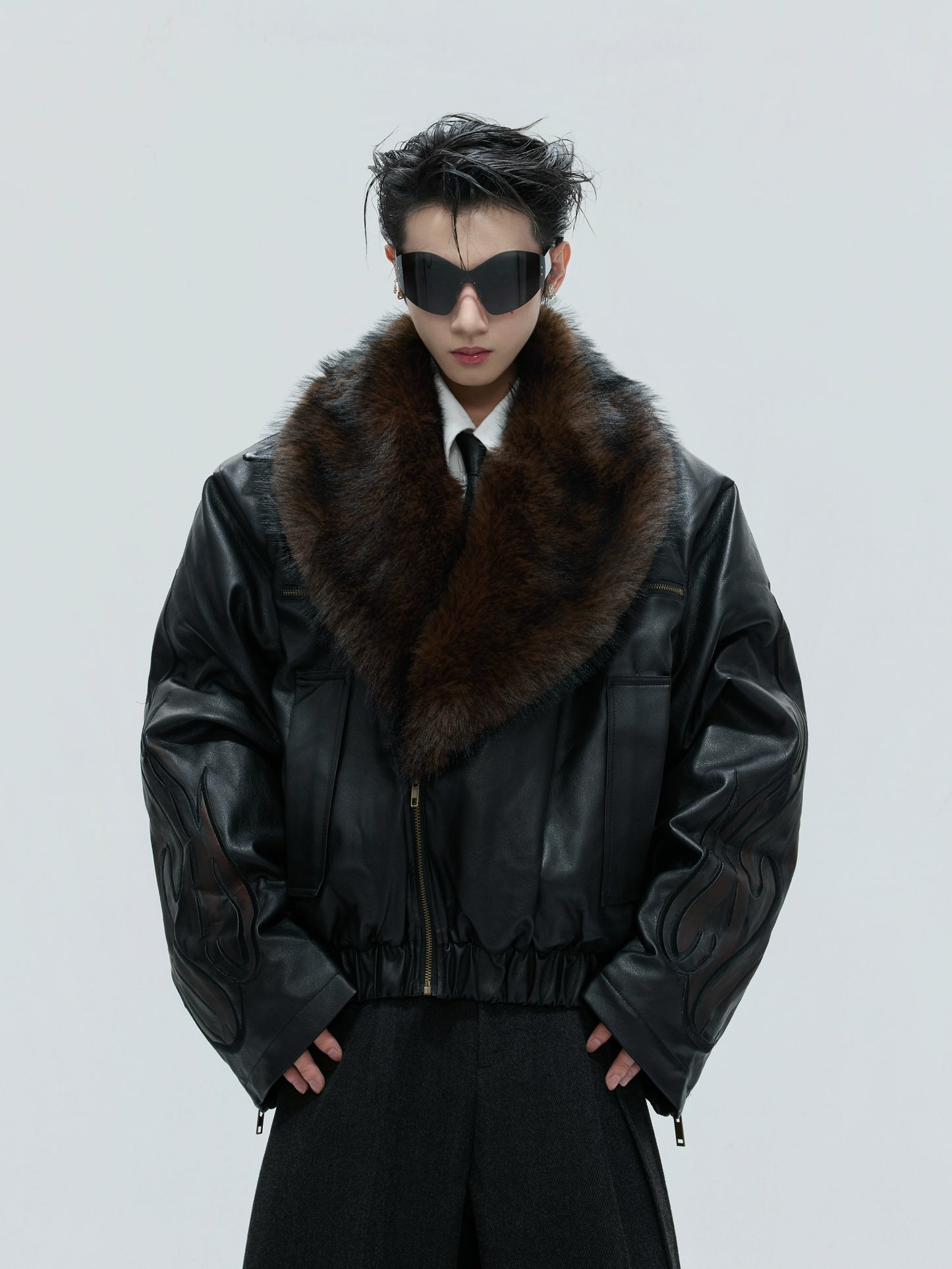 【25s Nov.】Distressed Embossed Detachable Fur Collar Thickened Cotton Coat