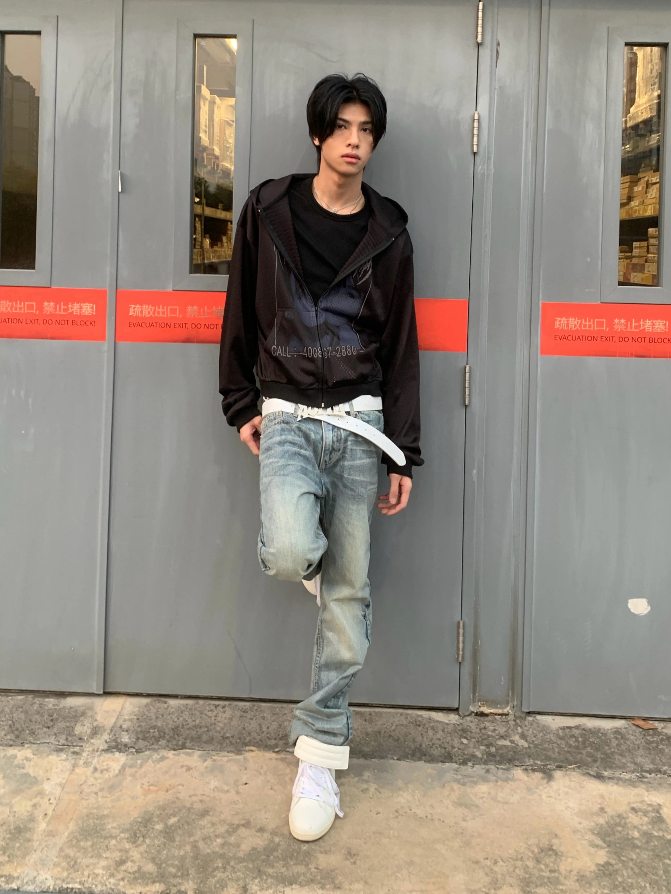 Ice Blue Crack Washed Flared Denim Jeans