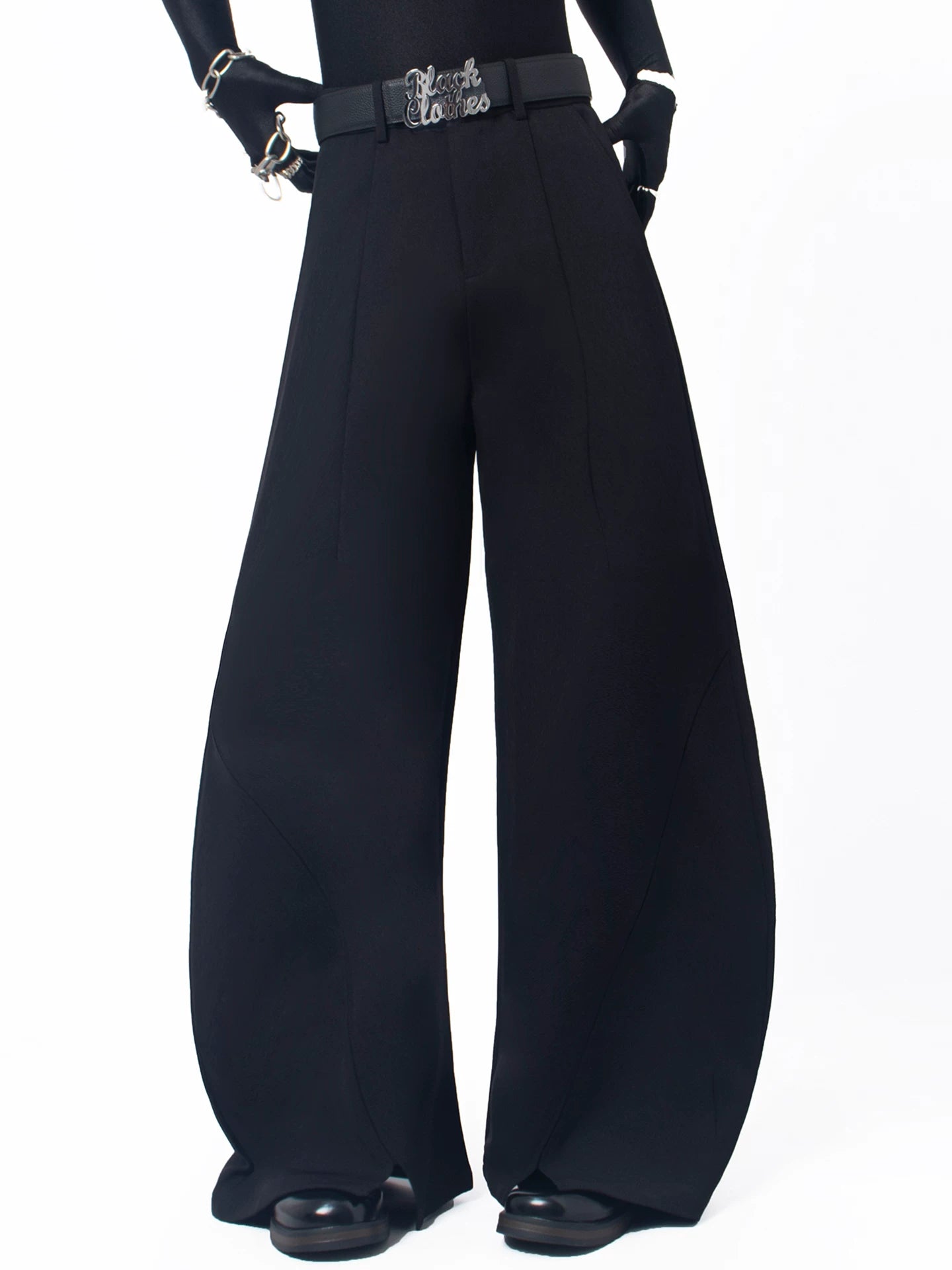 【26s May.】Layered Curved Wide-Leg Black Pants
