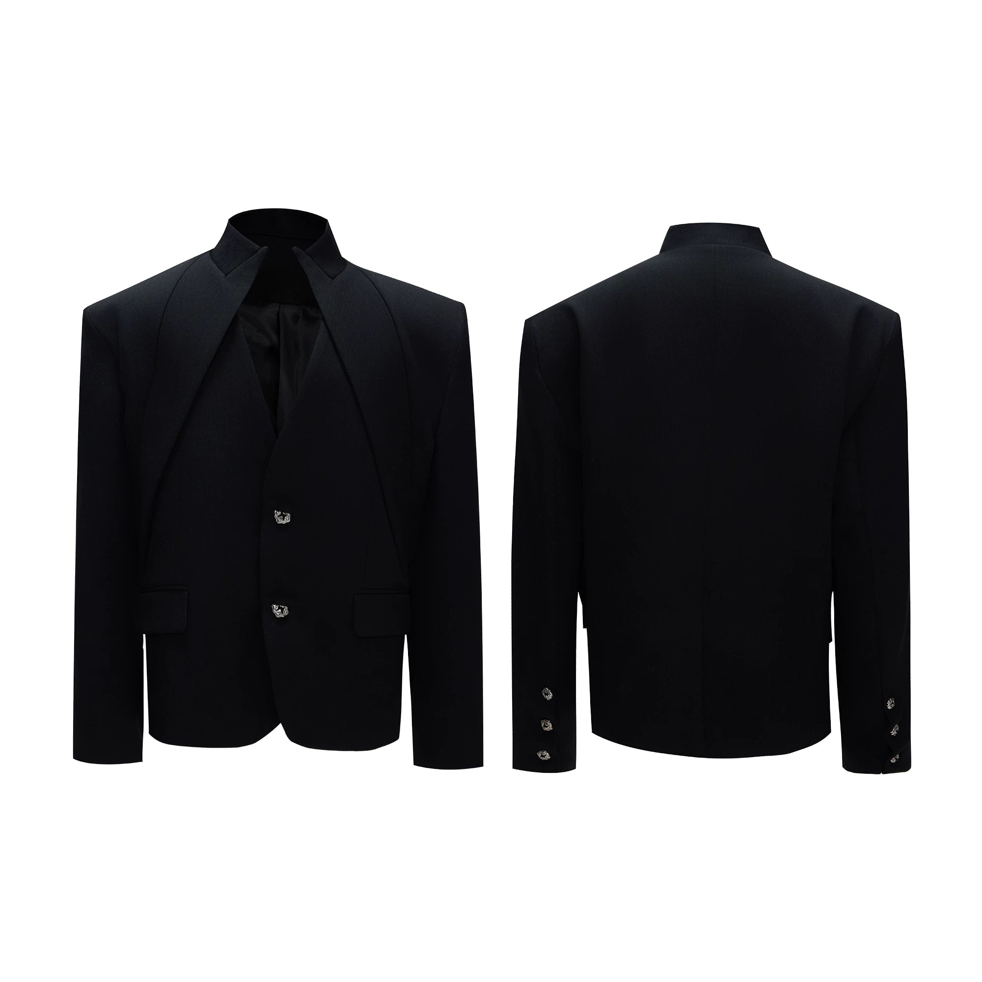 【26s Apr.】Layered Stand Collar V-Neck Structured Jacket / Pants
