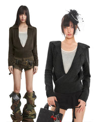 【25s Dec.】Retro Collared Faux Two-piece Knit Sweater