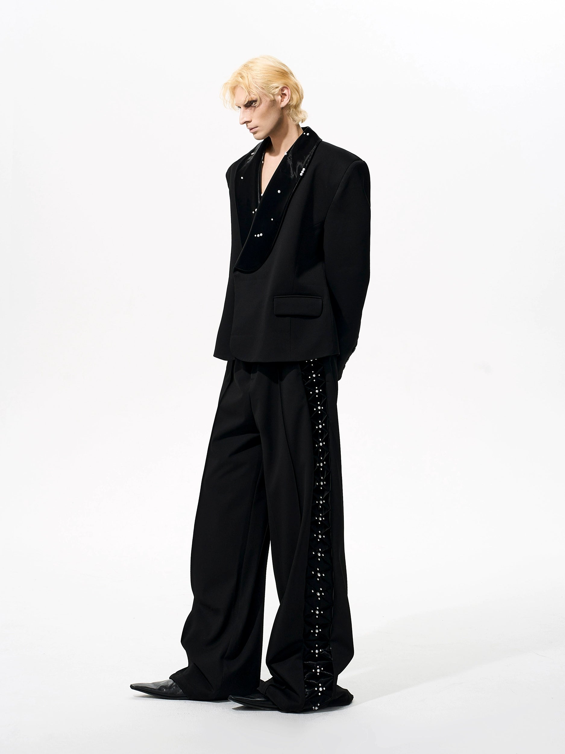 【25s Oct.】PU Leather Pearl Stitching Suit Jacket / Pants