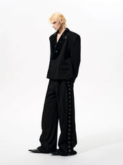 【25s Oct.】PU Leather Pearl Stitching Suit Jacket / Pants