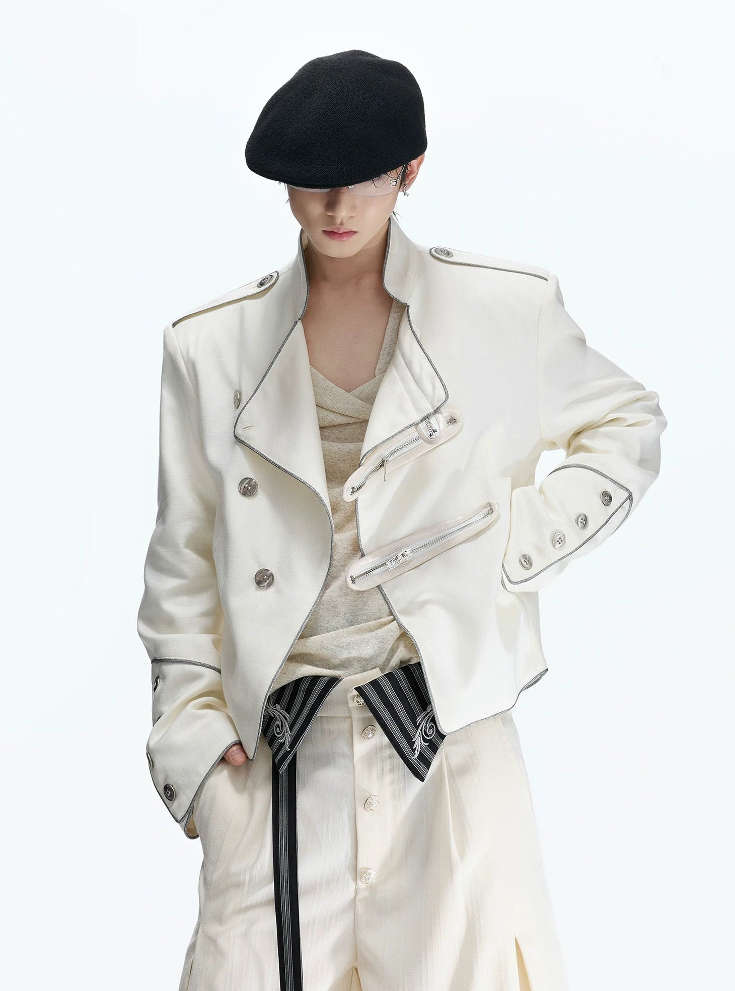 Asymmetric Stand Collar Cropped Jacket