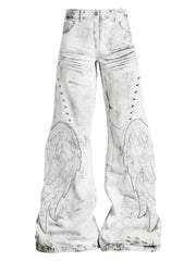 【26s Apr.】Distressed Wing Patch Flared Pants