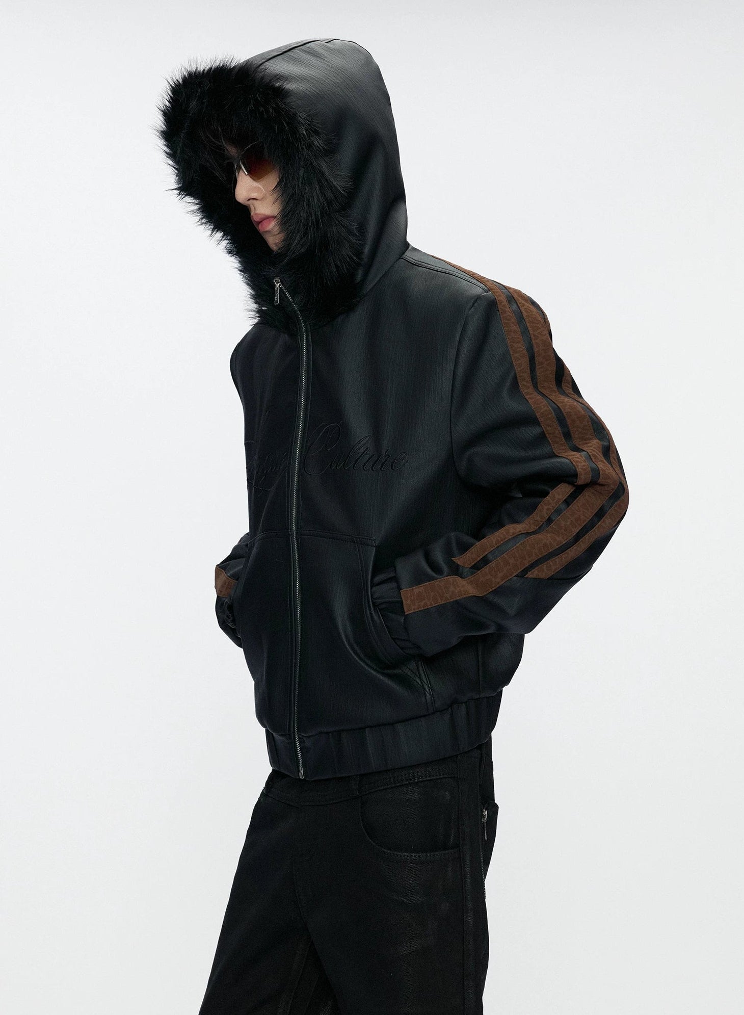 Leopard Panel Faux Fur Hooded Jacket
