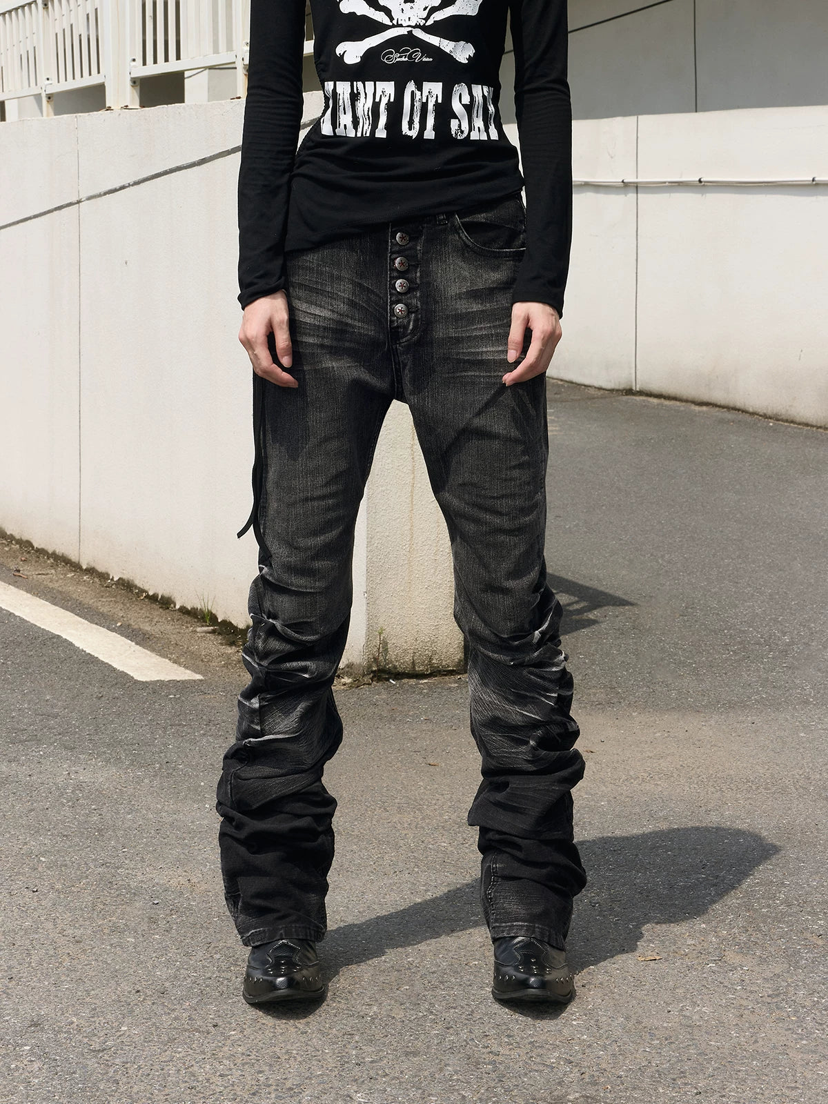 Cracked Washed Curved Skinny Jeans