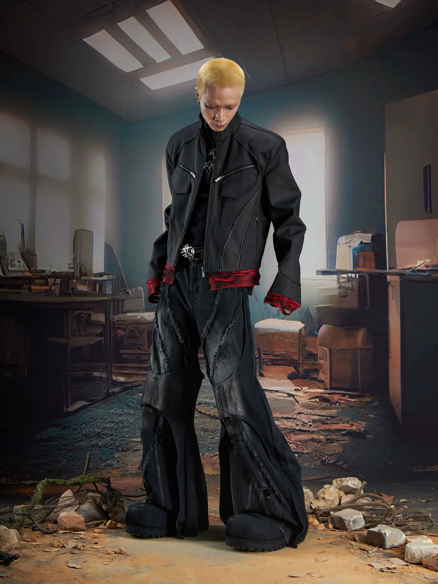 【25s Oct.】Dark Deconstructed Patchwork Leather Jacket