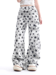 【26s May】Star Patch Distressed Camo Straight Denim Pants