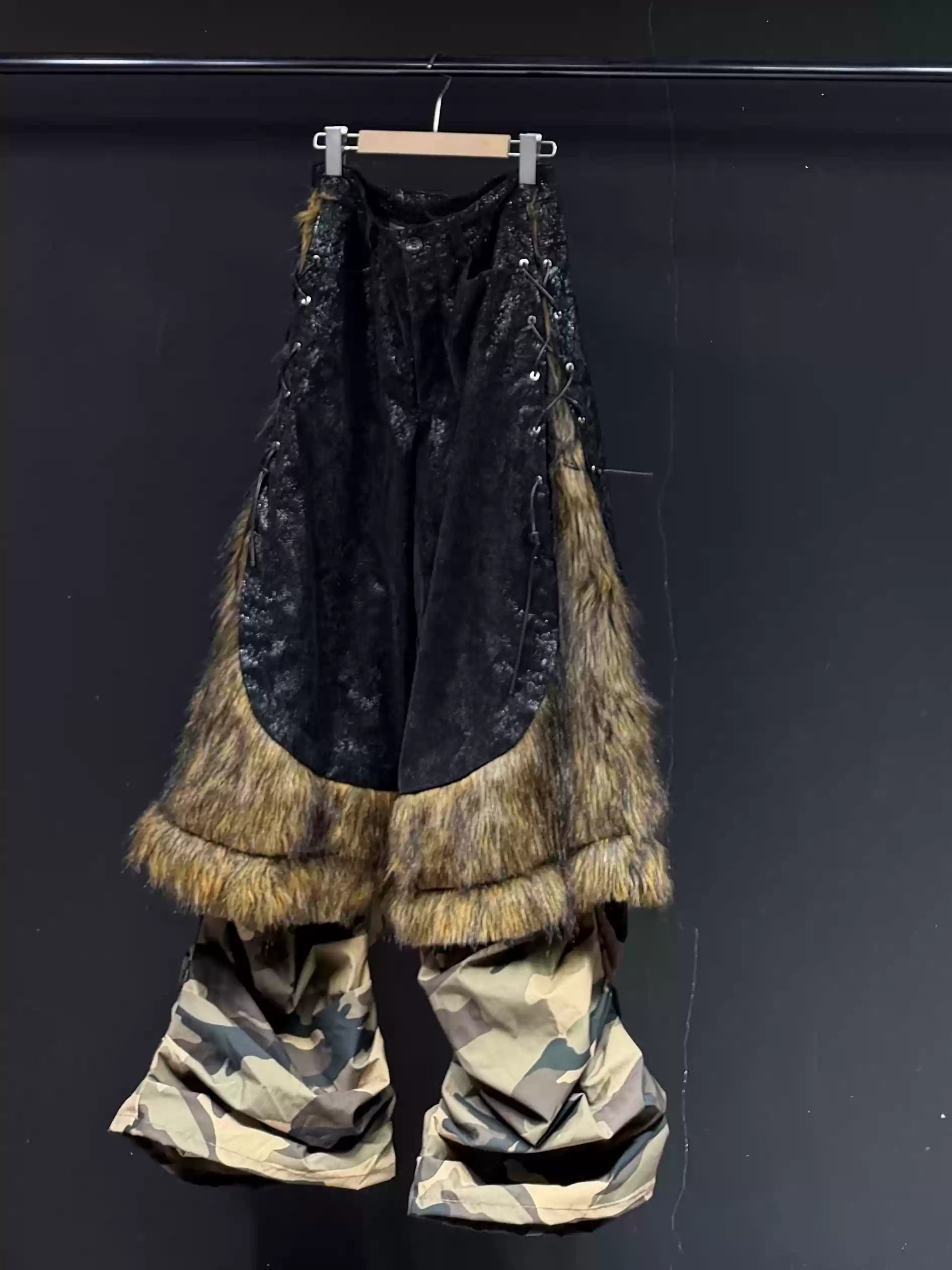 Heavyweight Plush Patchwork Relaxed Wide-Leg Pants