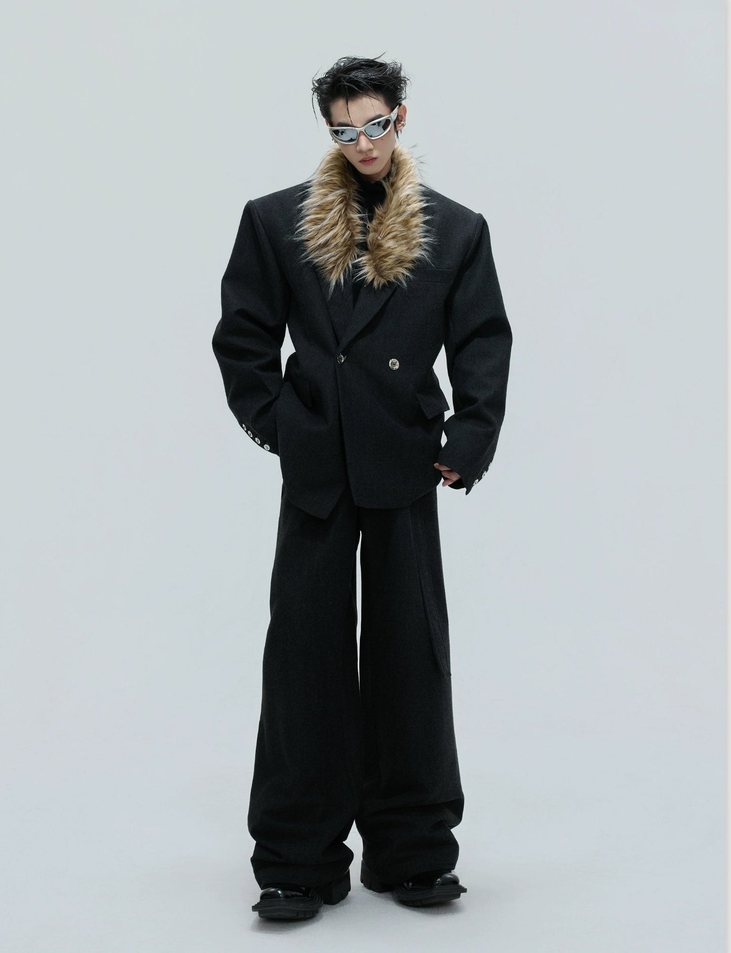 【25s Nov.】Elegant Detachable Fur Collar Wool Suit/Trousers