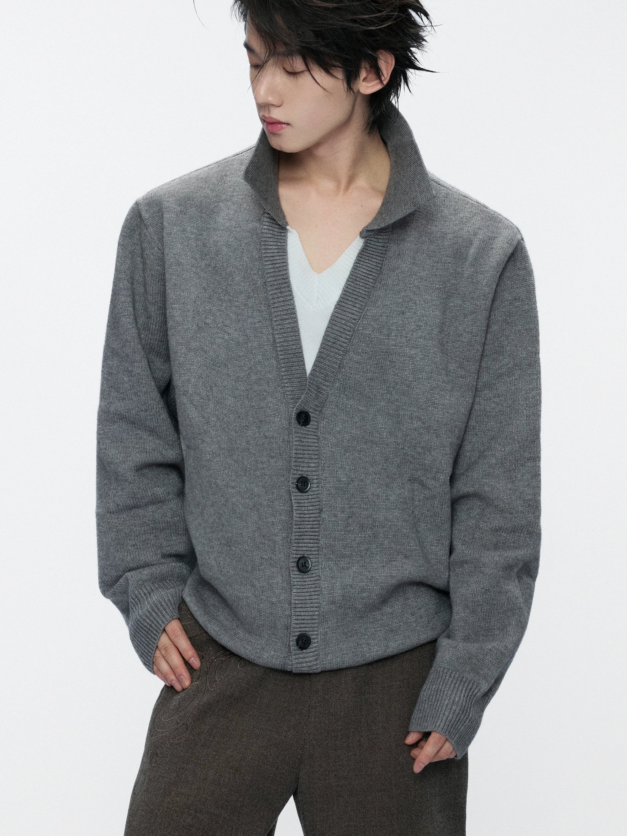 Double V-Neck Contrast Layered Sweater