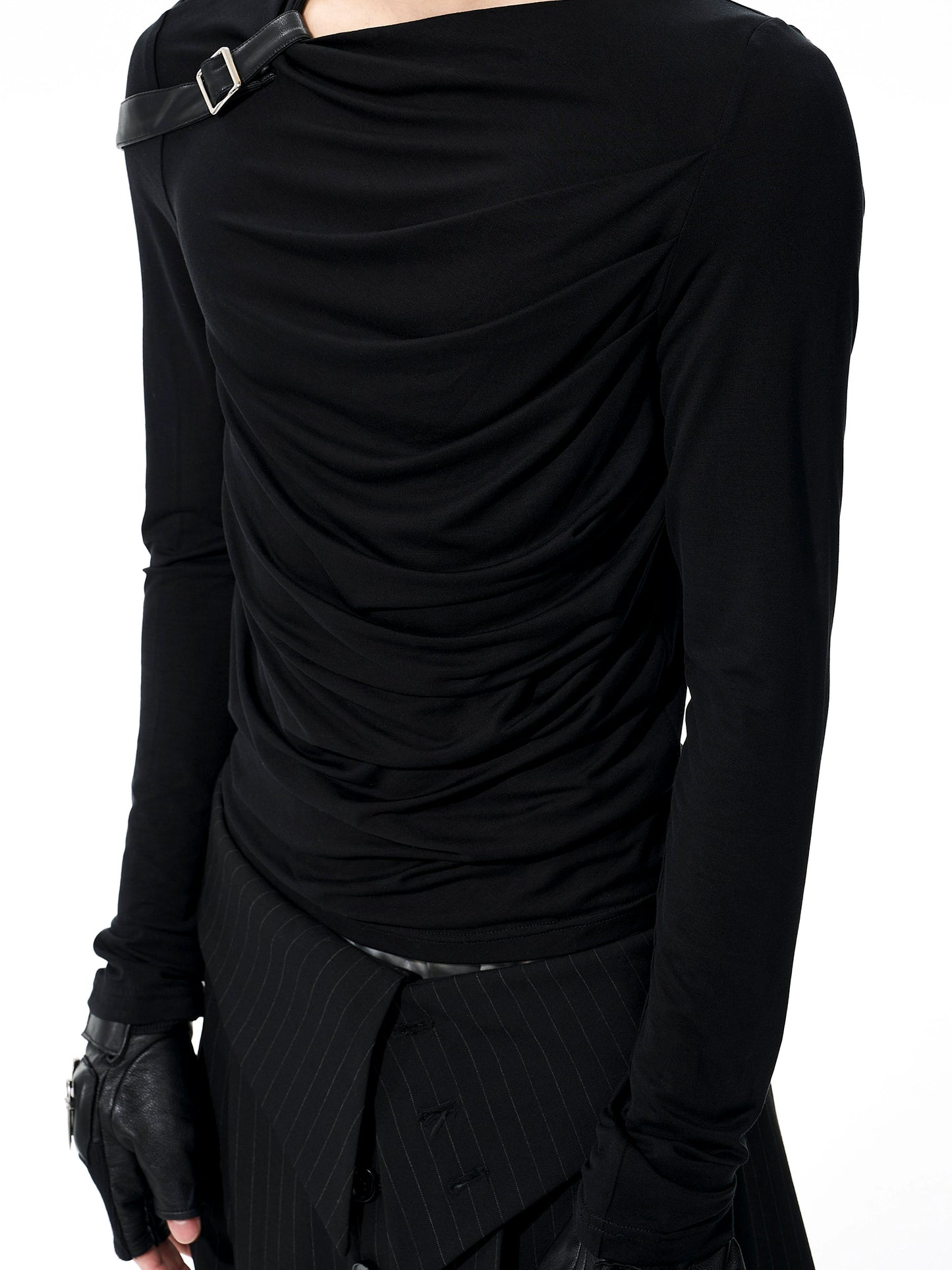 【25s Oct.】Pleated Leather Long-sleeved Bottoming Shirt