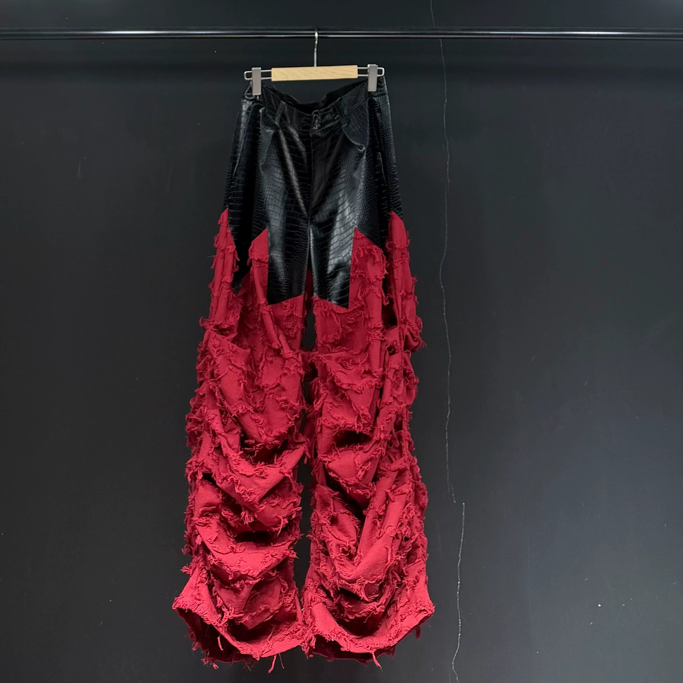 Patchwork Pleated Wide-Leg Pants