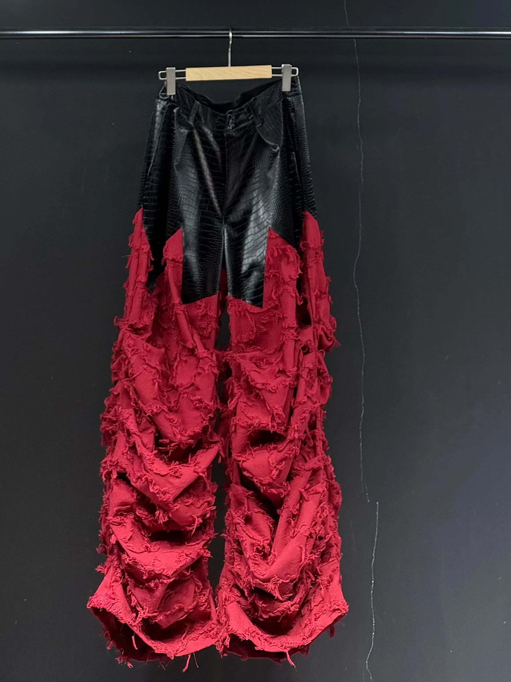 Patchwork Pleated Wide-Leg Pants