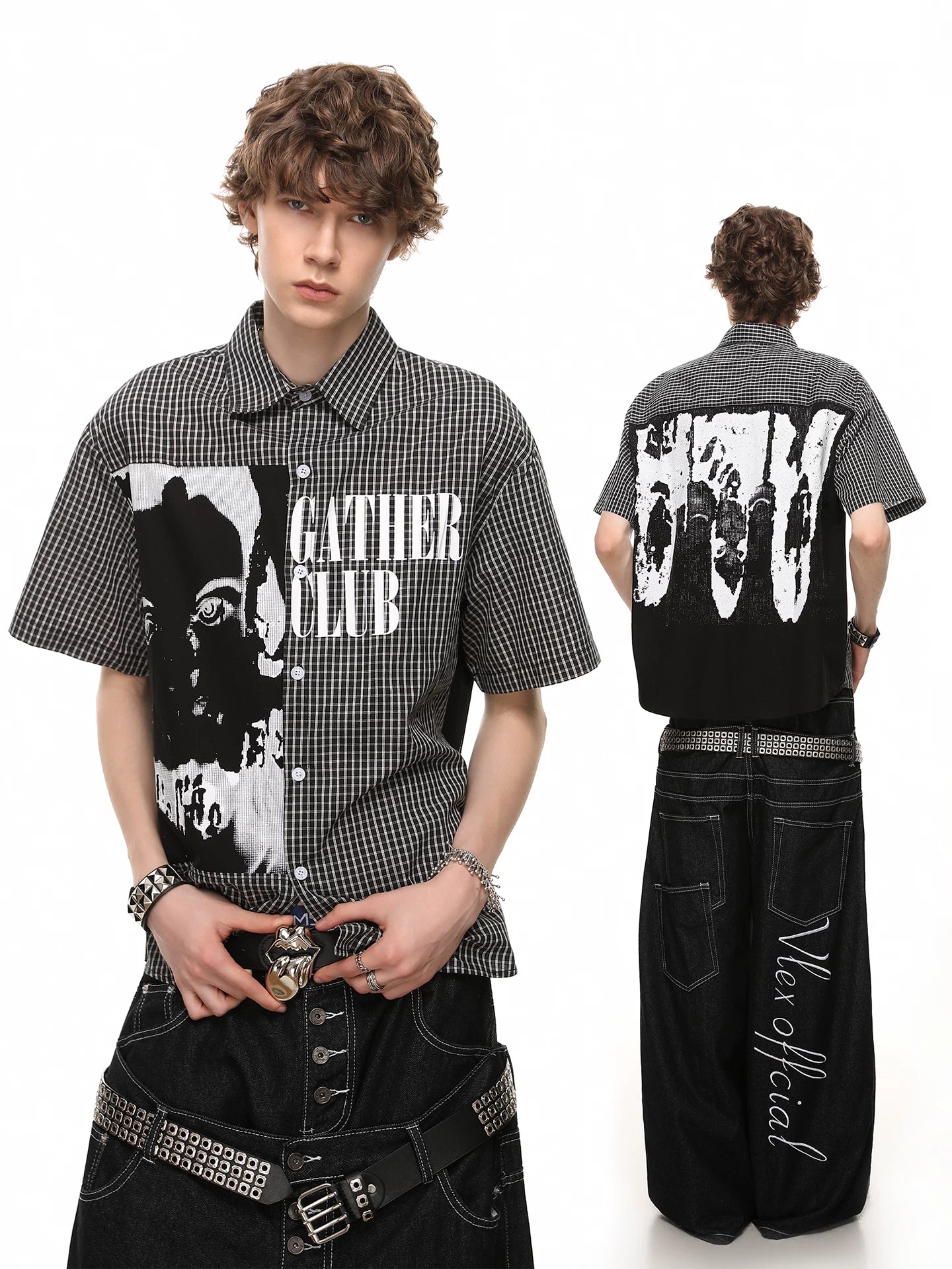 Dark Graphic Plaid Short Sleeve Shirt