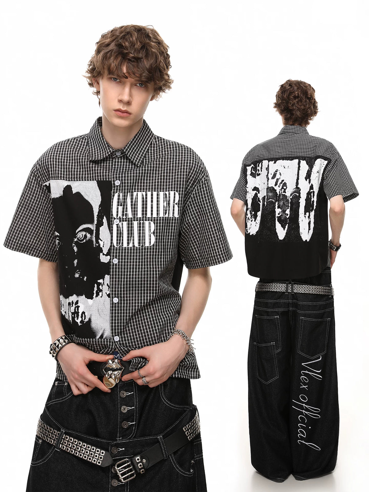 Dark Graphic Plaid Short Sleeve Shirt