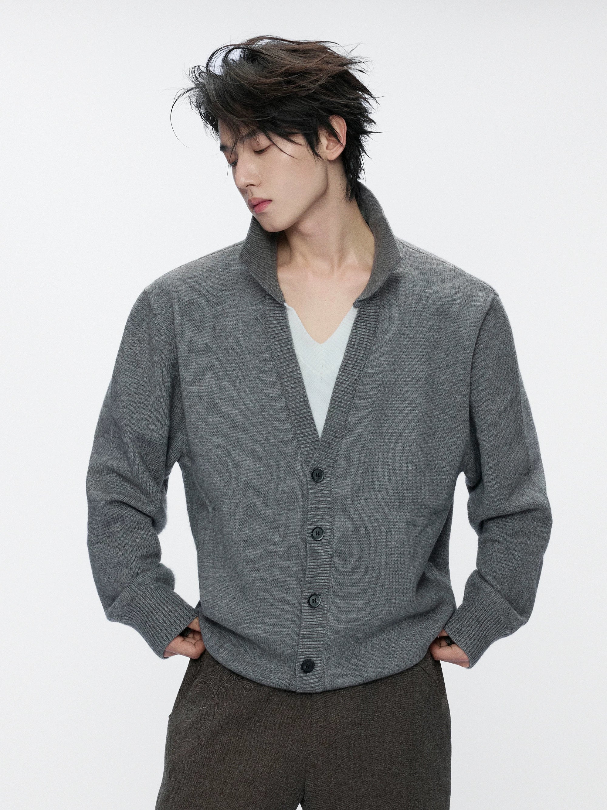 Double V-Neck Contrast Layered Sweater