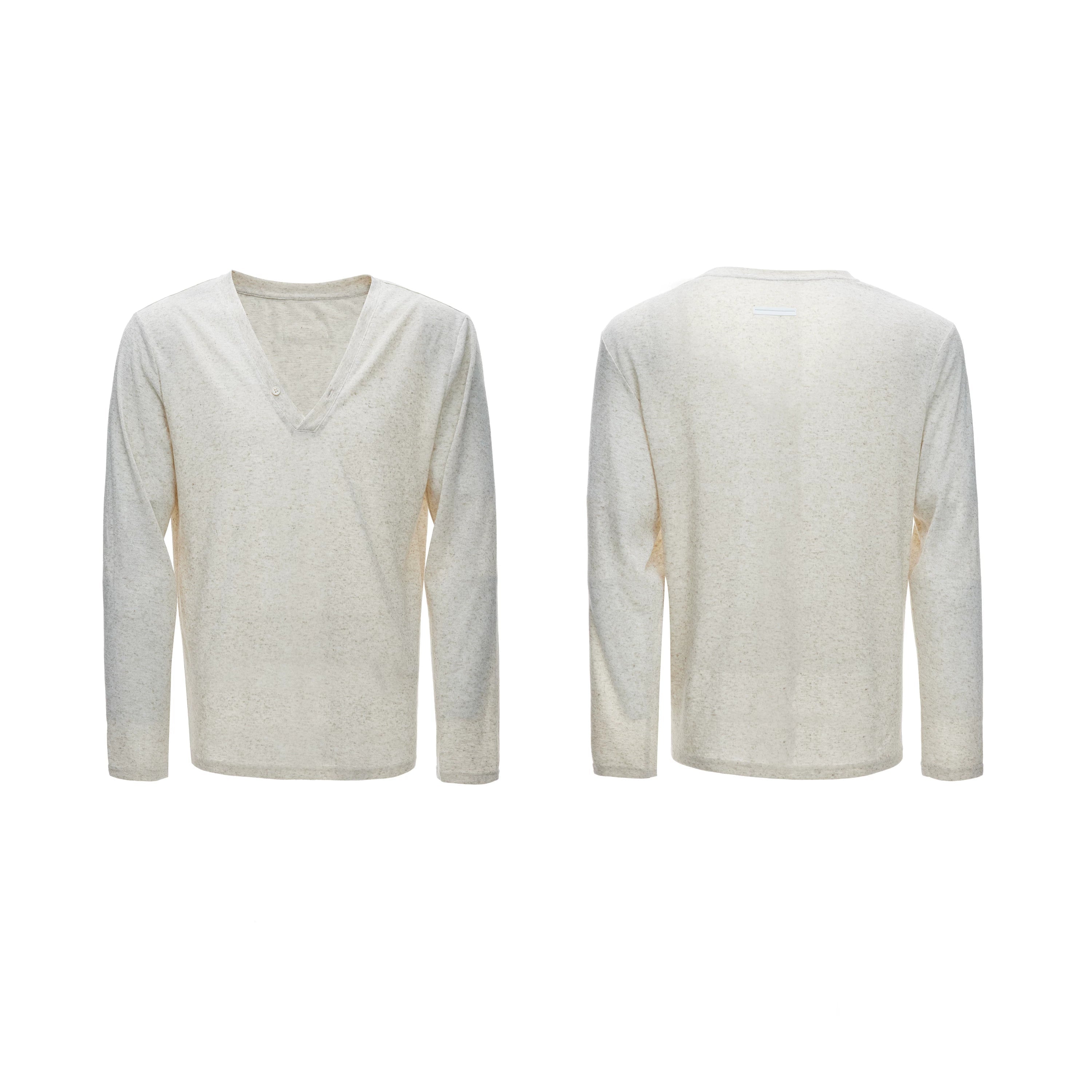 Deep V-Neck Relaxed Long Sleeve Tee