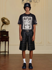 Waxed Patchwork Plaid Cropped Shorts