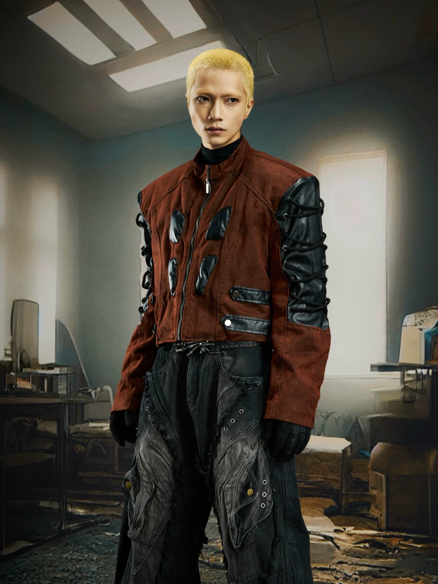 【25s Dec.】3D Double-layered Dark Leather Jacket