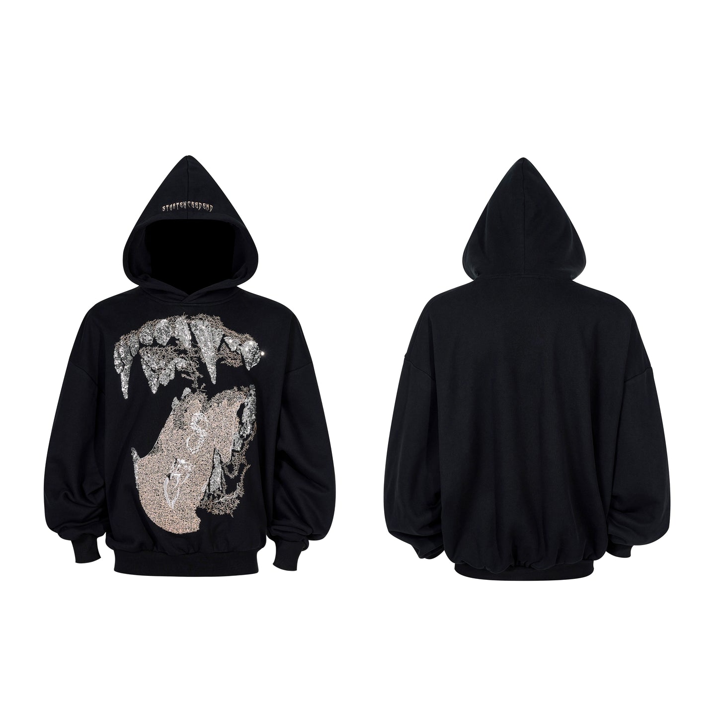 【25s Nov.】Batwing Sleeve Fang Sequined Letter Embroidered Hoodie