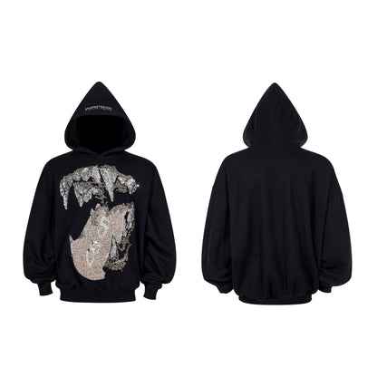 【25s Nov.】Batwing Sleeve Fang Sequined Letter Embroidered Hoodie