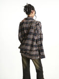 【25s Sep.】Zip-Up Hollow Plaid Loose Shirt