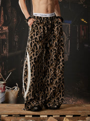 Leopard Panel Curved Wide-Leg Pants