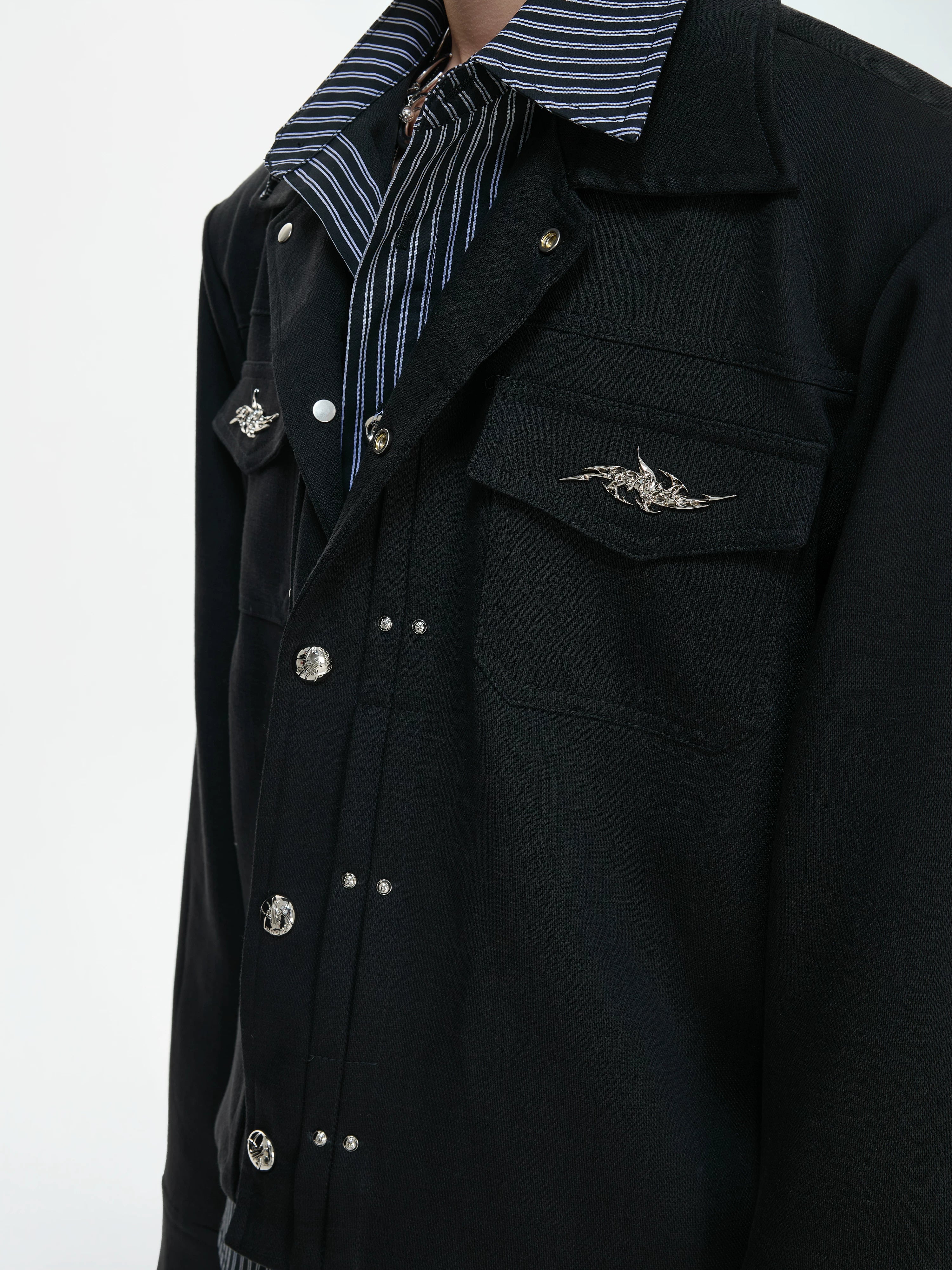 26s Feb.】Striped Faux-Layer Short Jacket