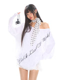 【25s Apr.】Off-shoulder Loose Lettering T-shirt