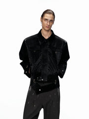 【25s Aug.】Metal-Panel Cropped Croc Leather Jacket