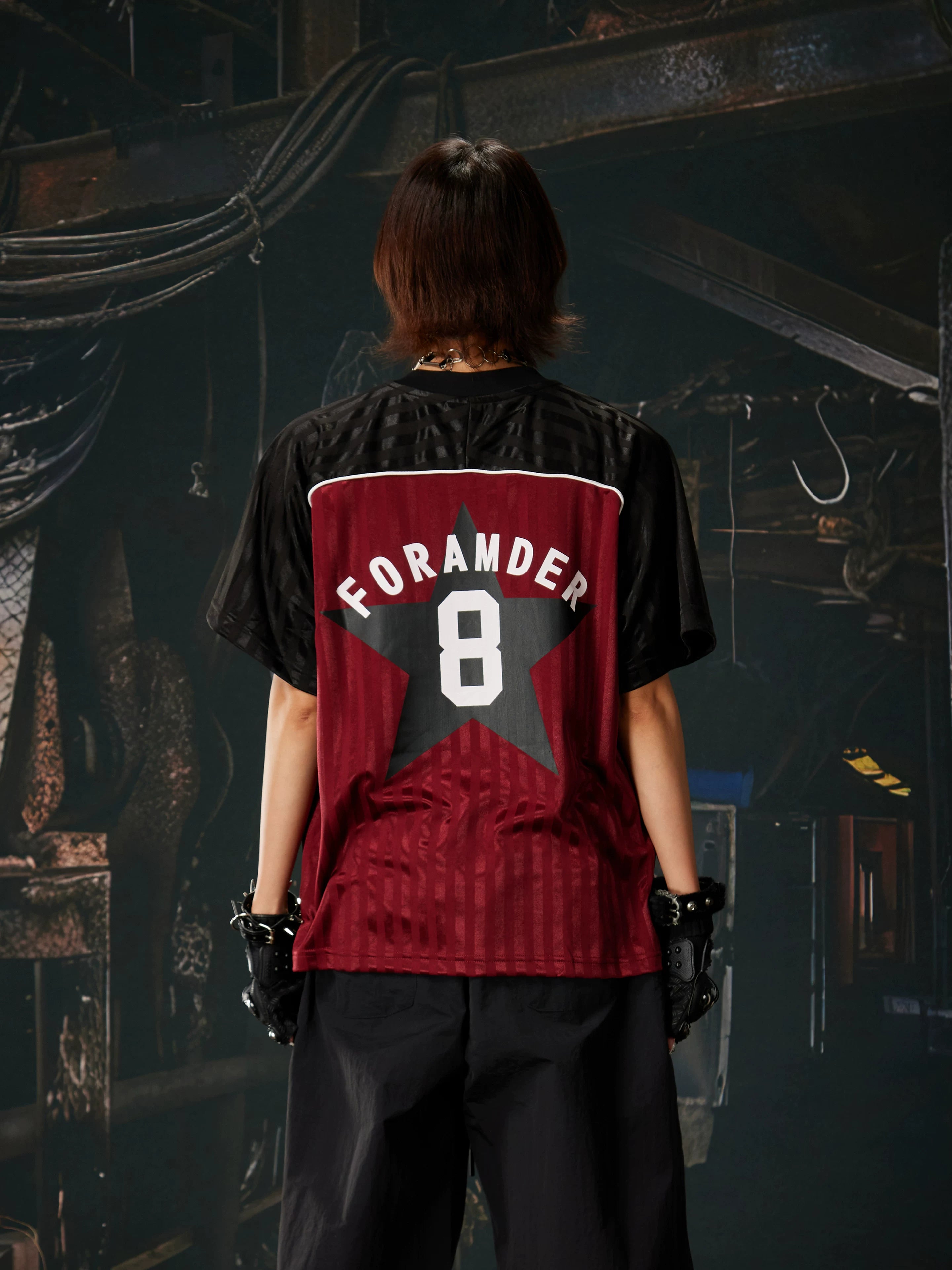 Red Black Contrast Jersey Tee