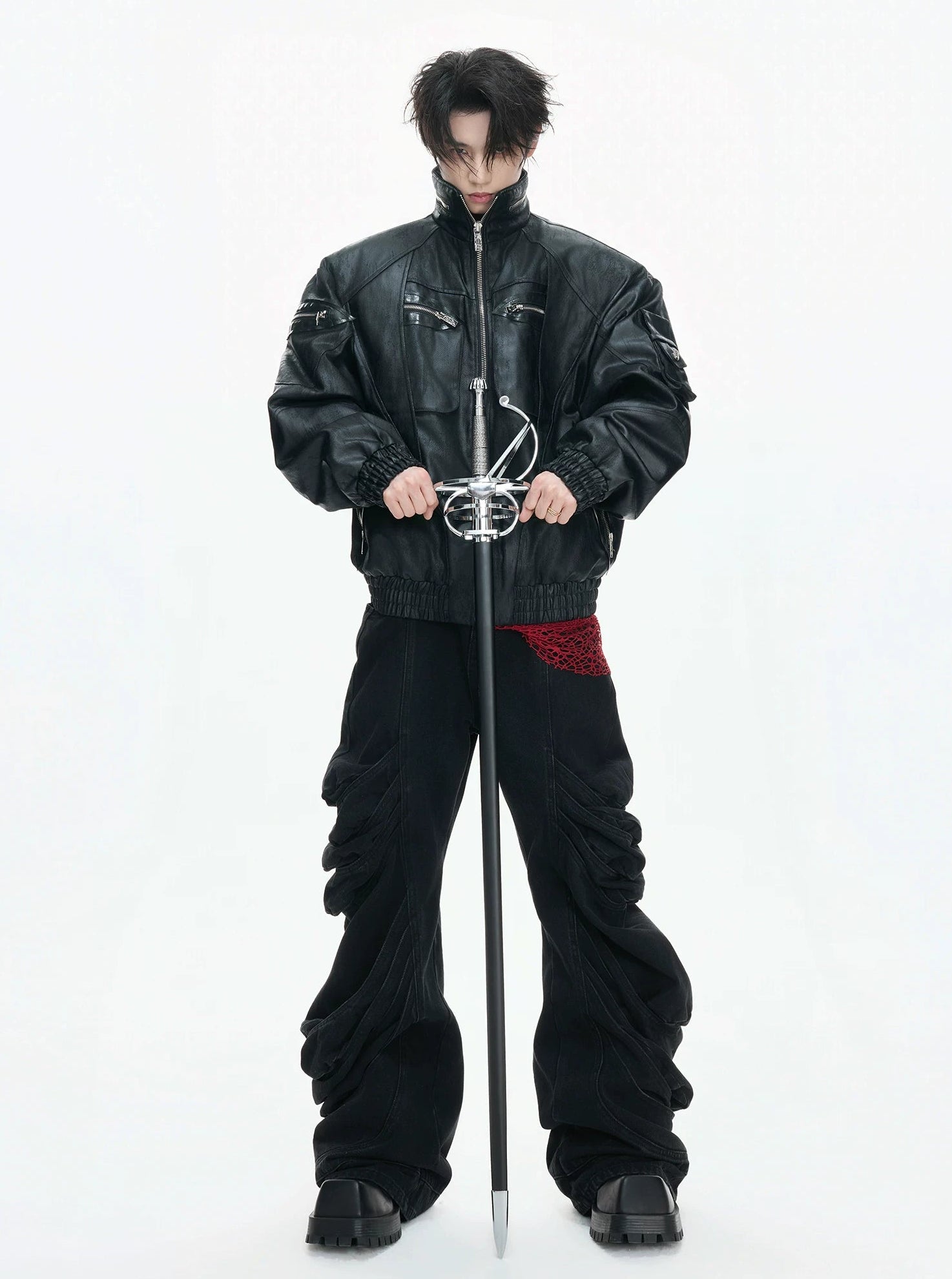 【26s Feb.】Waxed Deconstructed Multi-Zip Stand Collar Leather Jacket