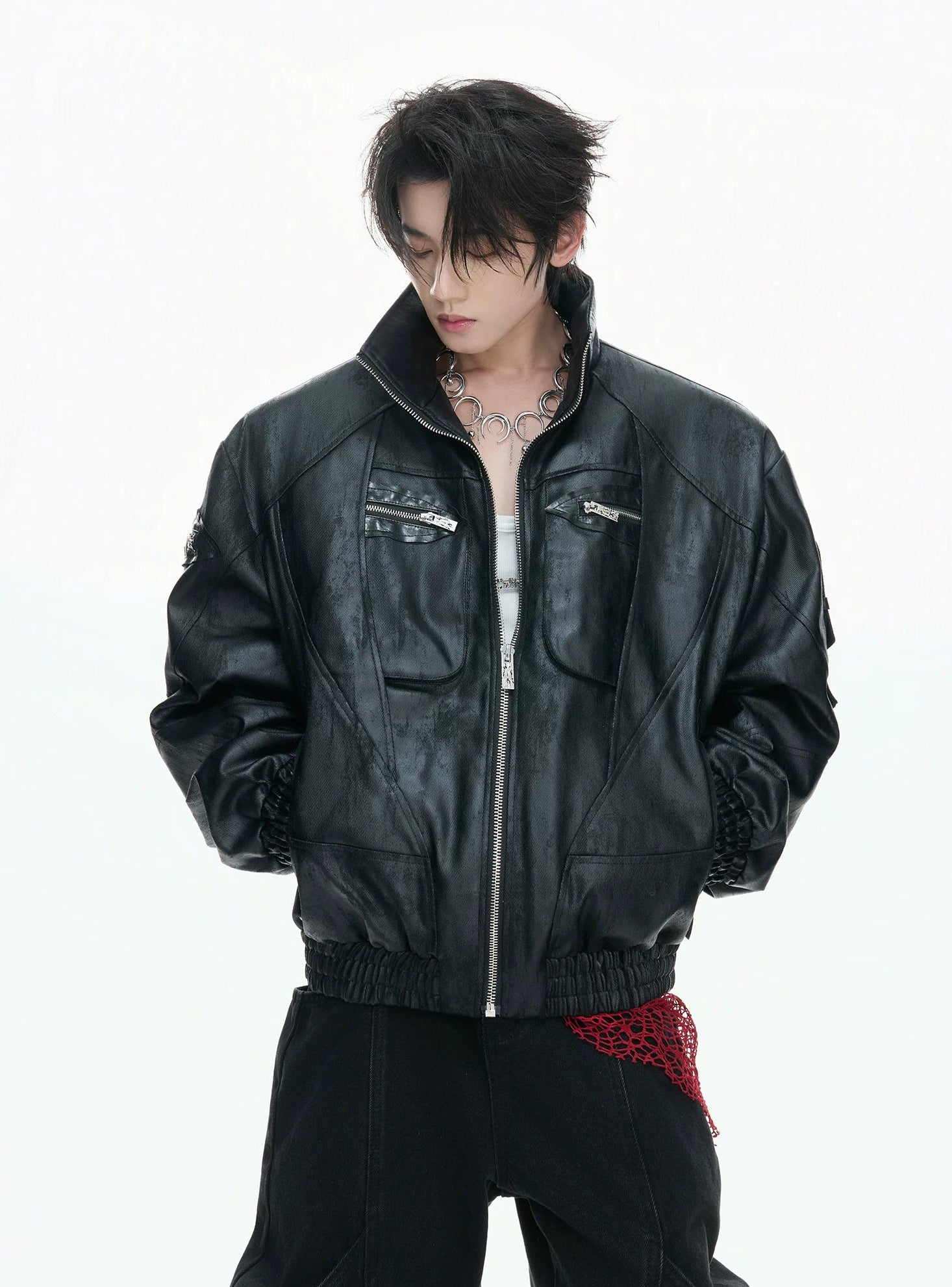 【26s Feb.】Waxed Deconstructed Multi-Zip Stand Collar Leather Jacket