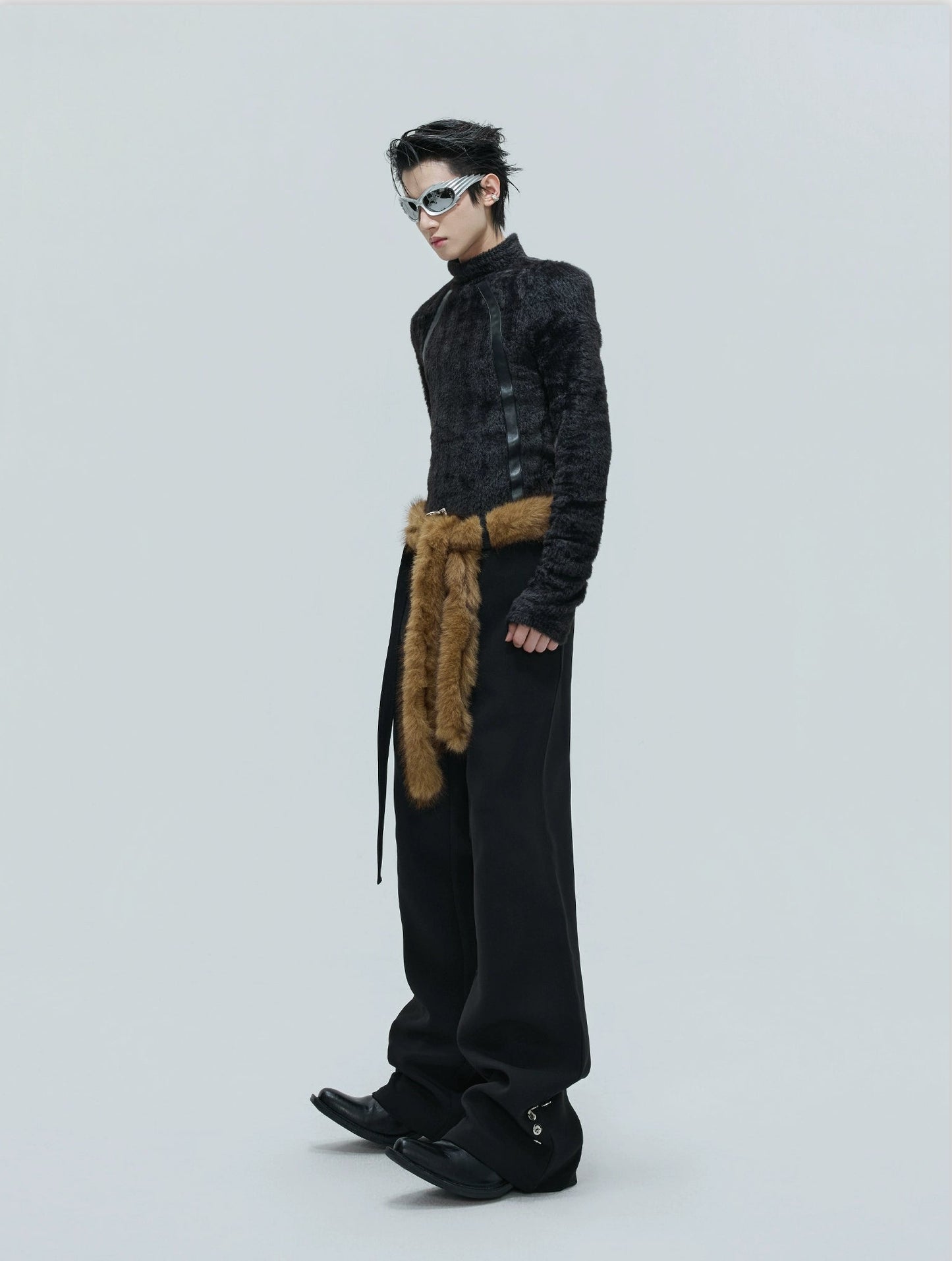 【25s Nov.】Furry Ribbon Metal Button Trousers