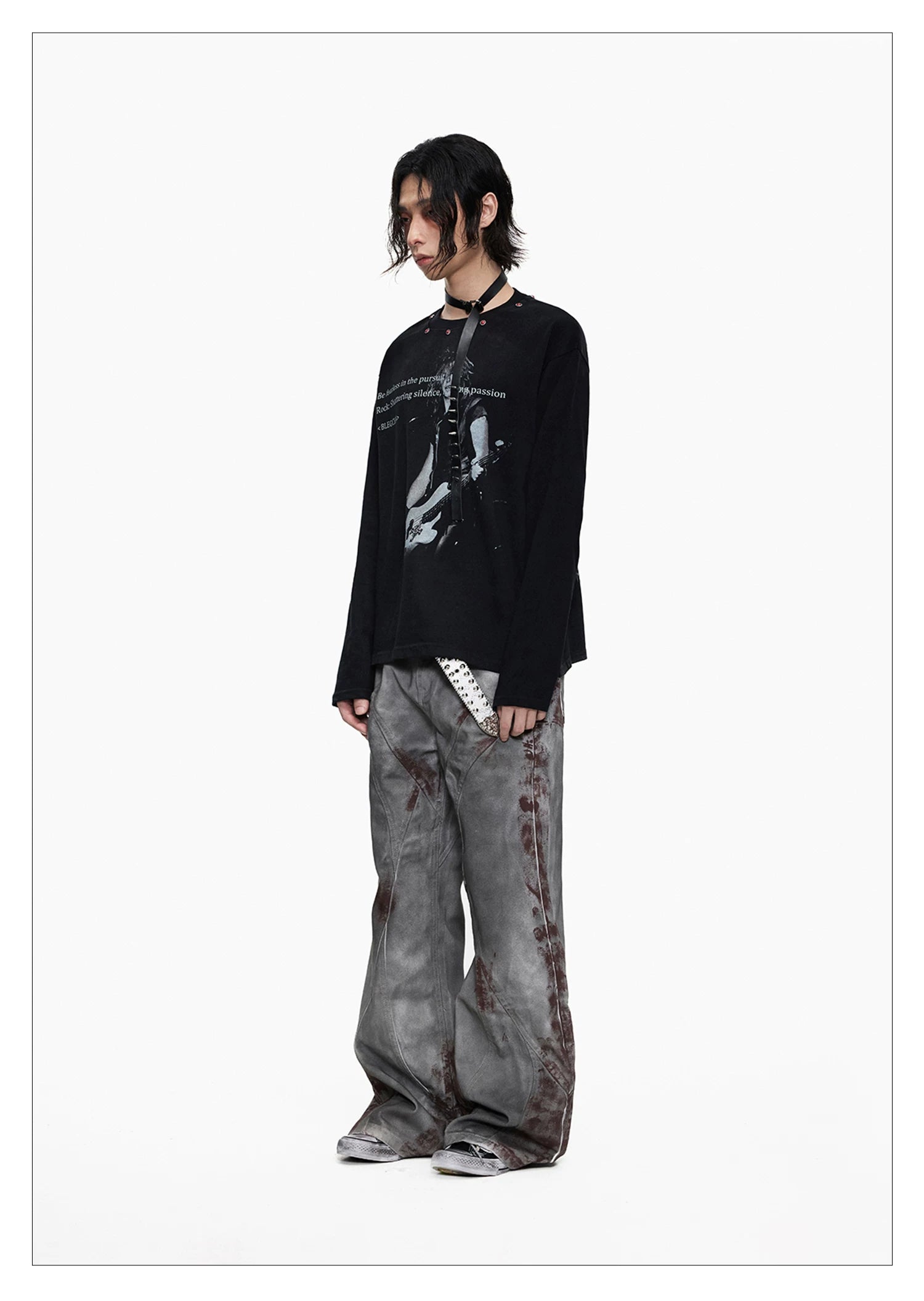 Blood Wash Distressed Flared Denim Jeans