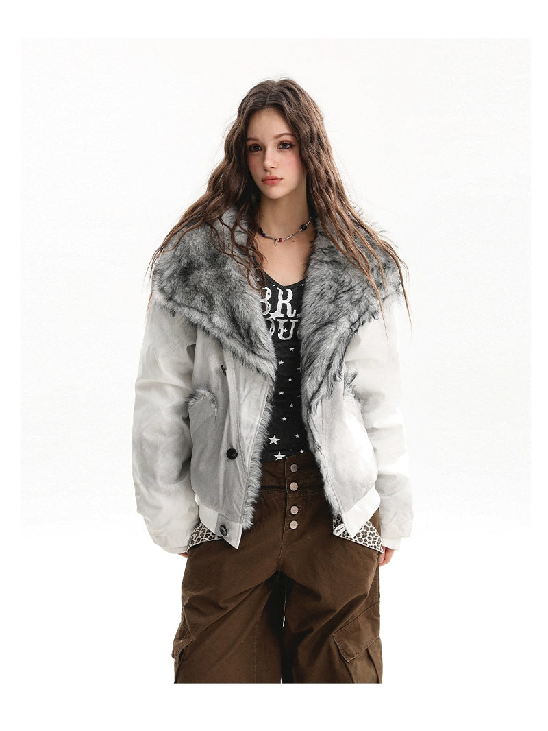 【25s Nov.】Oversized Collared Fur Trim Cotton Coat