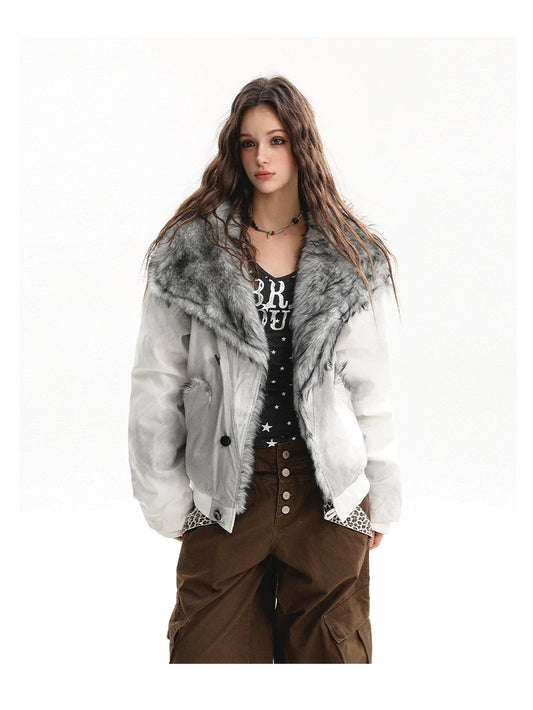 【25s Nov.】Oversized Collared Fur Trim Cotton Coat
