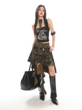 【25s Jul.】Asymmetrical Camo Denim Midi Skirt