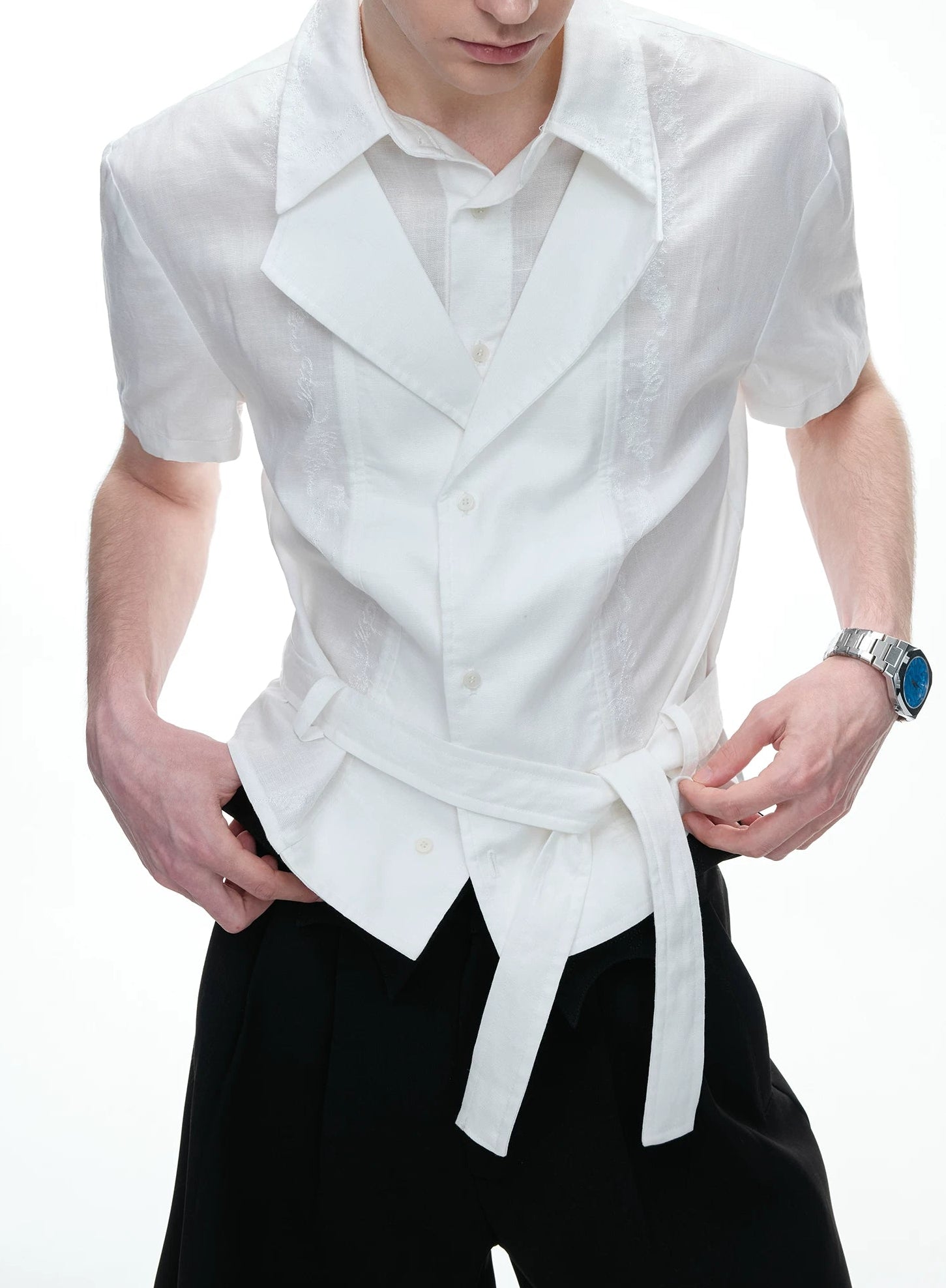 Layered Embroidered Linen Shirt