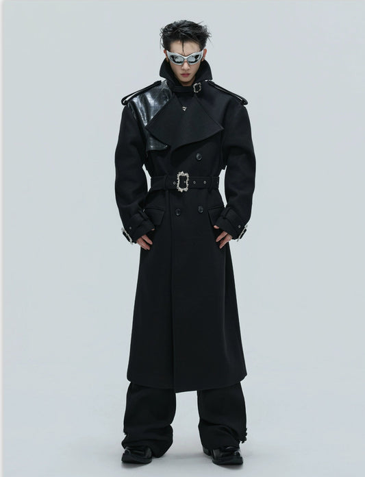 【25s Nov.】Crocodile-print Lace-up Metal Buckles Woolen Coat