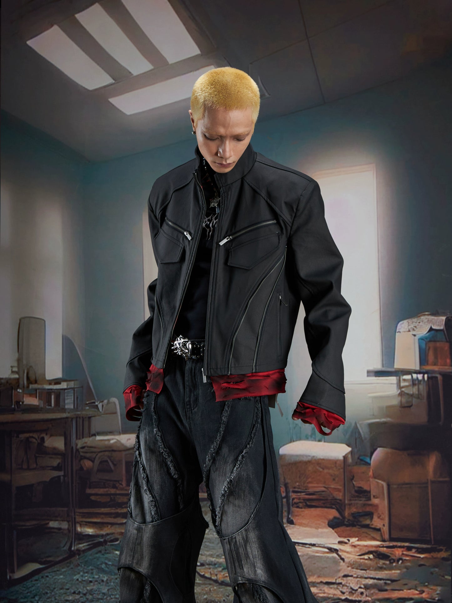 【25s Oct.】Dark Deconstructed Patchwork Leather Jacket