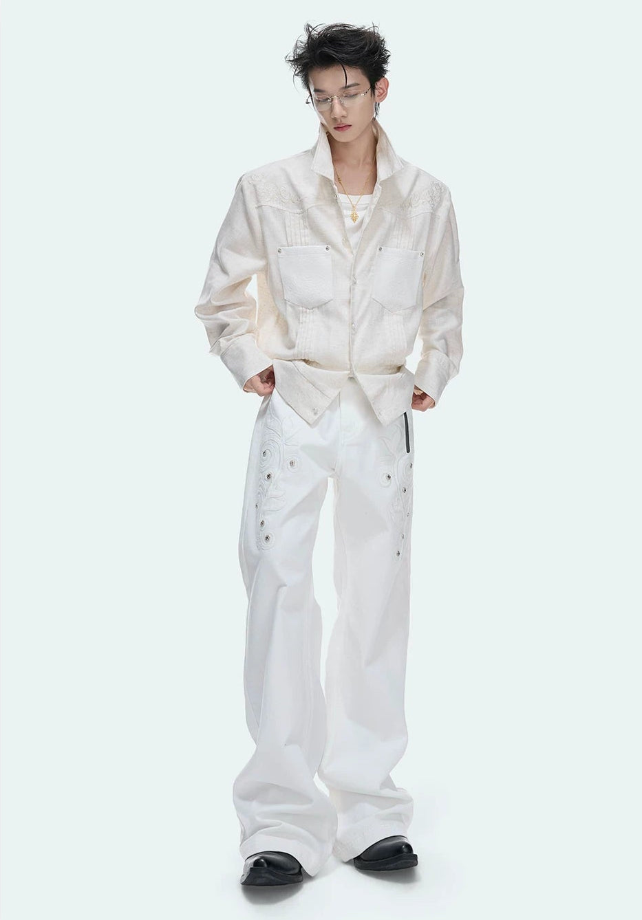 Floral Embroidered Linen Shirt Jacket