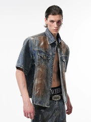 【25s May.】Hot Glue Sequin Short Sleeve Denim Jacket/Jeans