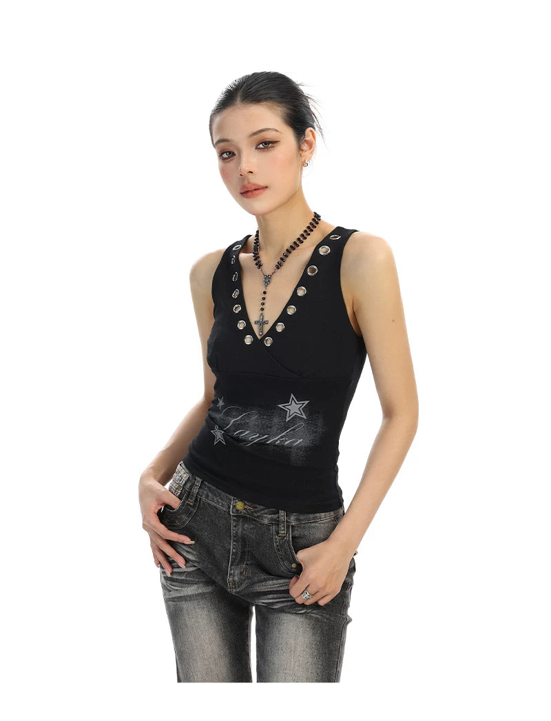 【26s Feb.】American Star Print Cropped Cami Tank Top