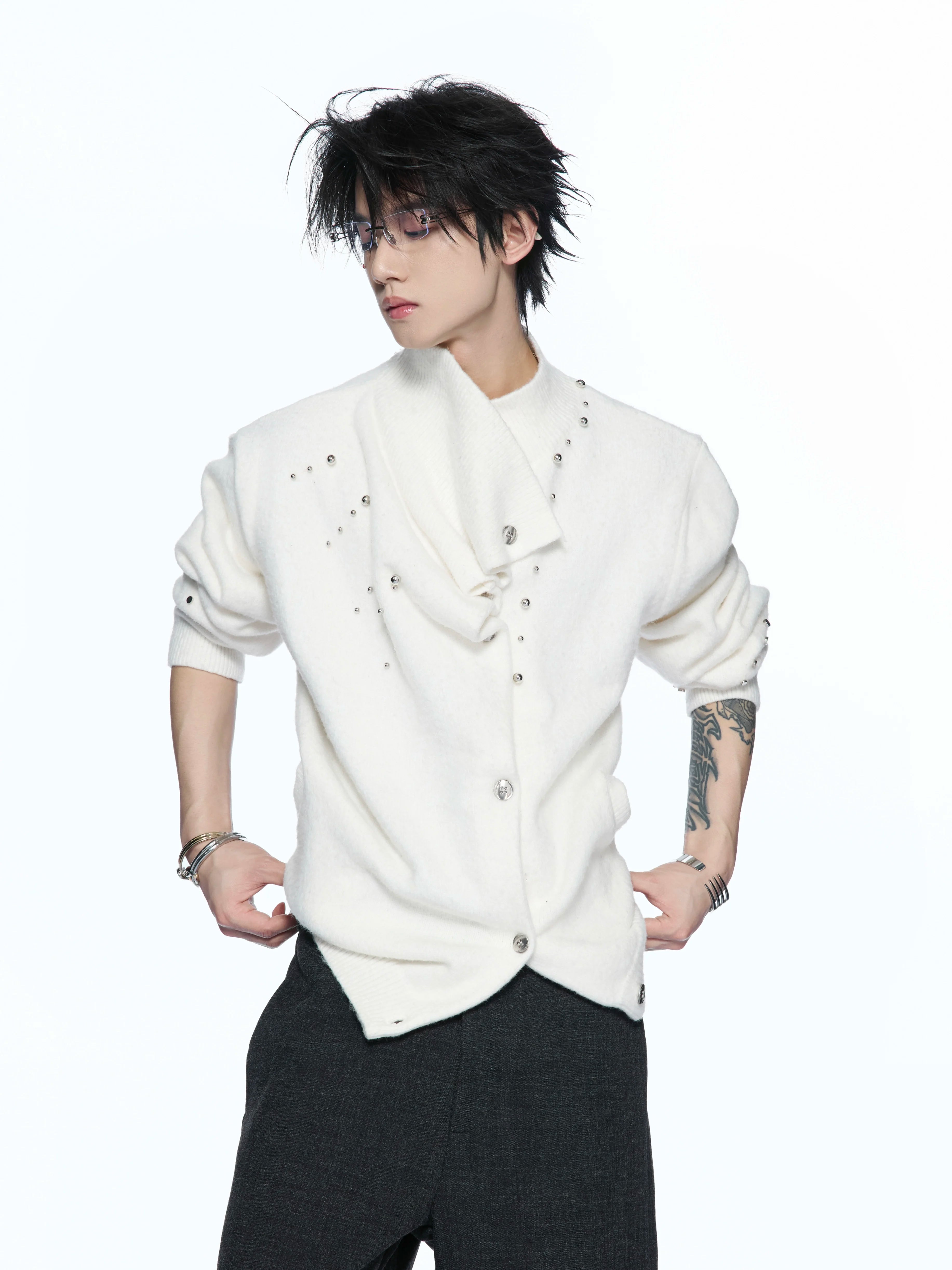 Asymmetric Studded Wool Blend Knit
